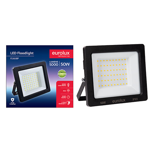 Eurolux - LED 50w Floodlight Black 4000K No Sensor Box - Sensor Flood - FS303BP