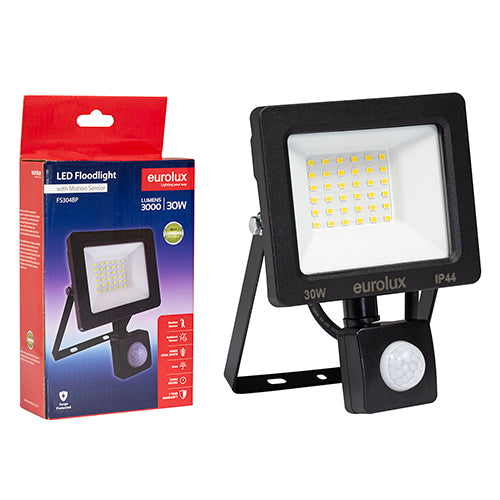Eurolux - LED 30w Floodlight Black 4000K with Sensor Box - Sensor Flood - FS304BP