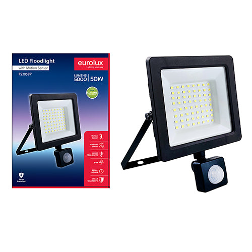 Eurolux - LED 50w Floodlight Black 4000K with Sensor Box - Sensor Flood - FS305BP