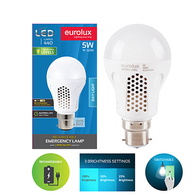 Eurolux - LED Rechargeables Lamp B22 5w Daylight - Lighting, Lights - G982