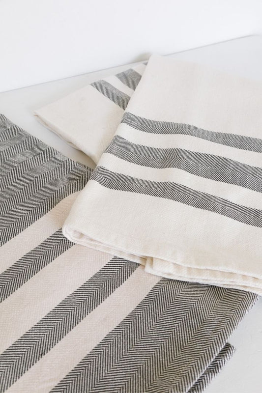 The Cotton Company - Hermanus Cliffpath - Cotton Beach / Bath Towel - White with Gray Stripes