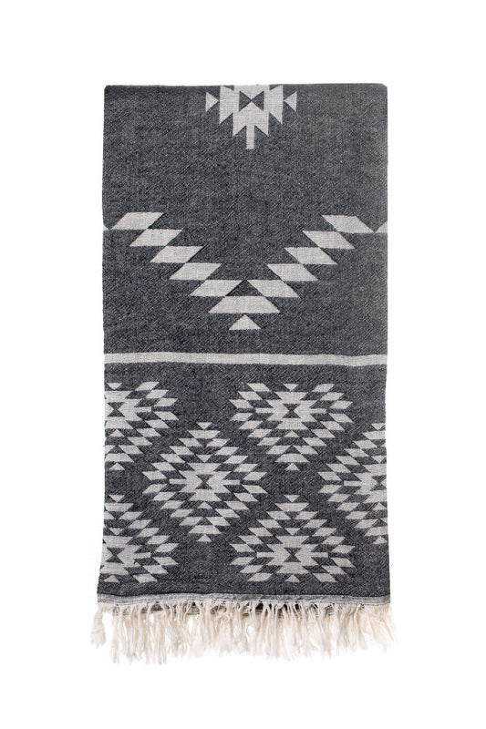 The Cotton Company - Kelim Turkish Towel (95 cm x 175 cm) - Black