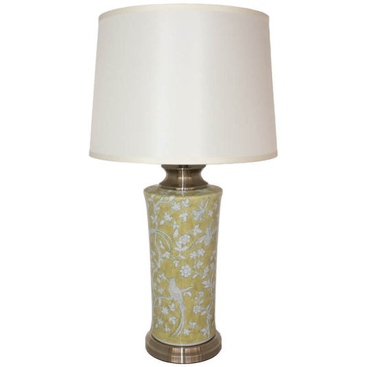 Ceramic Yellow Floral Patterned Lamp and Fabric Shade - 74cm