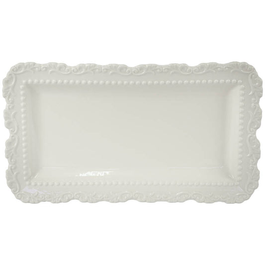 Ceramic Rectangular White Platter - Paris Design (32 X 18cm)