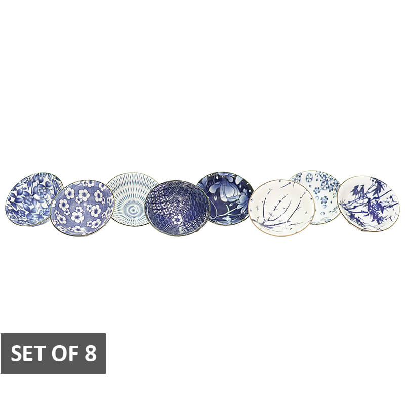 Mini Pinch Ceramic Blue Bowls Mixed - Set of 8 (9 X 4cm)
