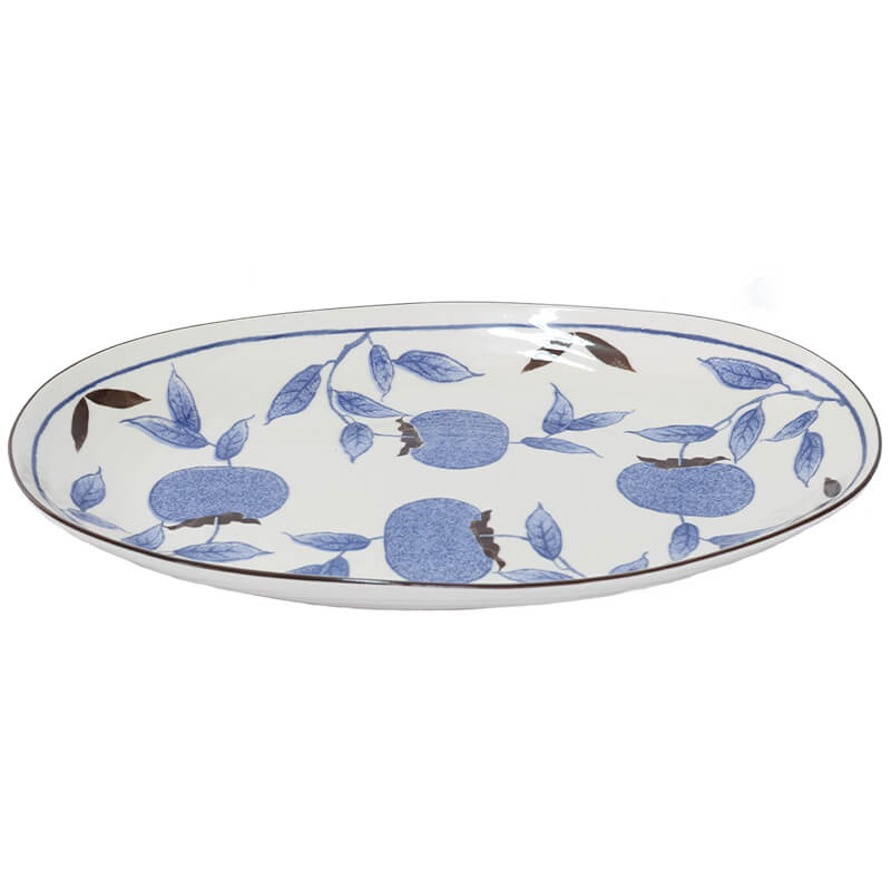 Ceramic Oval Plate with Blue Fruit (31 X 20cm)