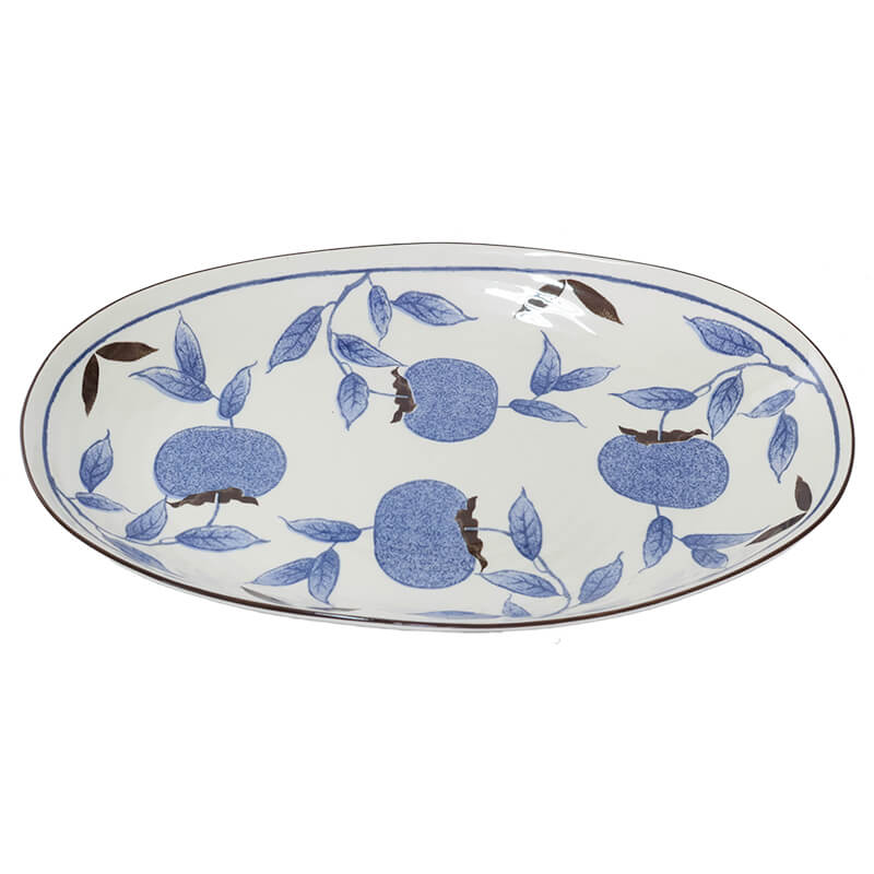 Ceramic Oval Plate with Blue Fruit (31 X 20cm)