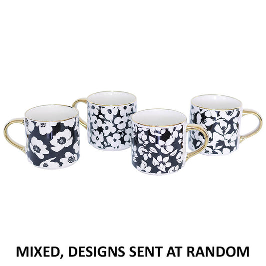 Floral Coffee Mug with Blue Flowers and Gold Rim - 330ml