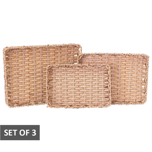 Woven Decor Tray Baskets - Set of 3