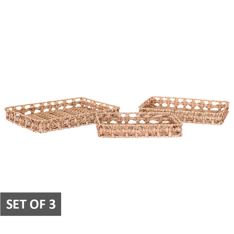 Woven Decor Tray Baskets - Set of 3