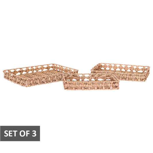 Woven Decor Tray Baskets - Set of 3
