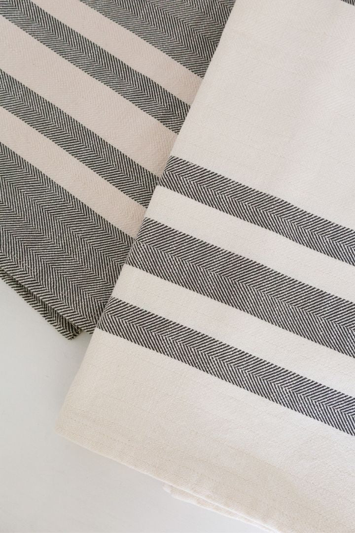 The Cotton Company - Saunders Dip - Cotton Beach / Bath Towel - White with Gray Stripes