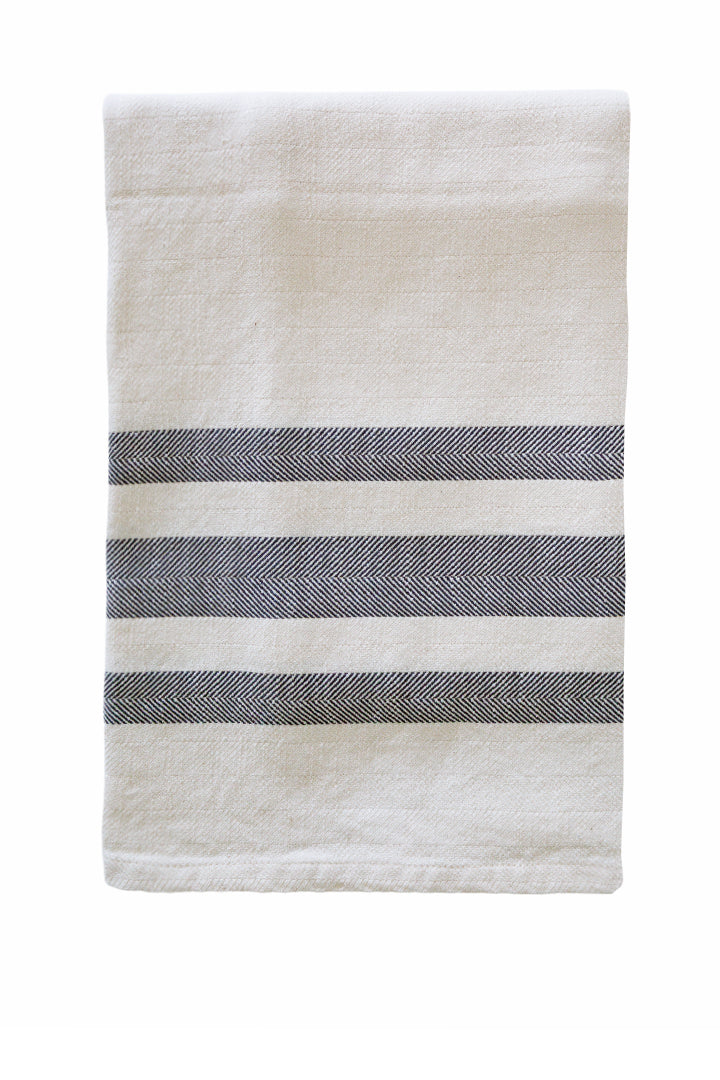 The Cotton Company - Hermanus Cliffpath - Cotton Beach / Bath Towel - White with Gray Stripes