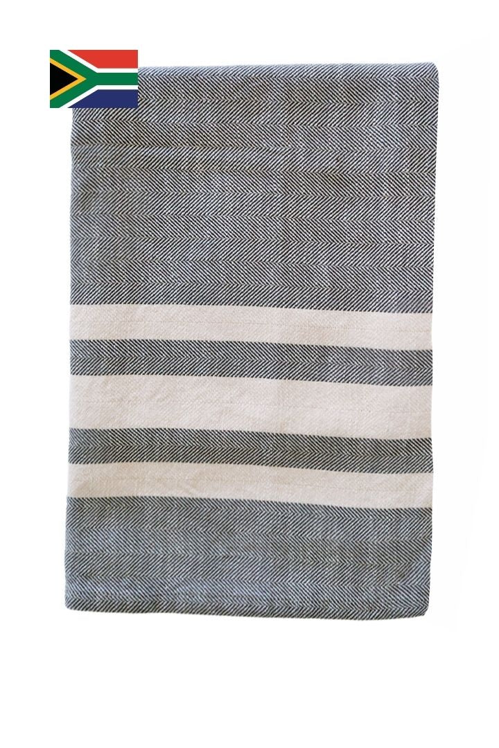 The Cotton Company - Saunders Dip - Cotton Beach / Bath Towel - White with Gray Stripes