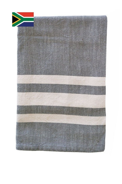 The Cotton Company - Saunders Dip - Cotton Beach / Bath Towel - White with Gray Stripes