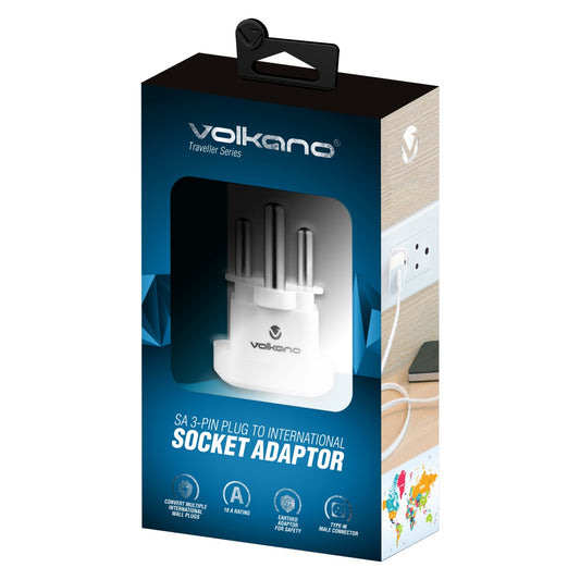 Volkano Traveler Series - SA 3-Pin Plug - International Socket Adaptor