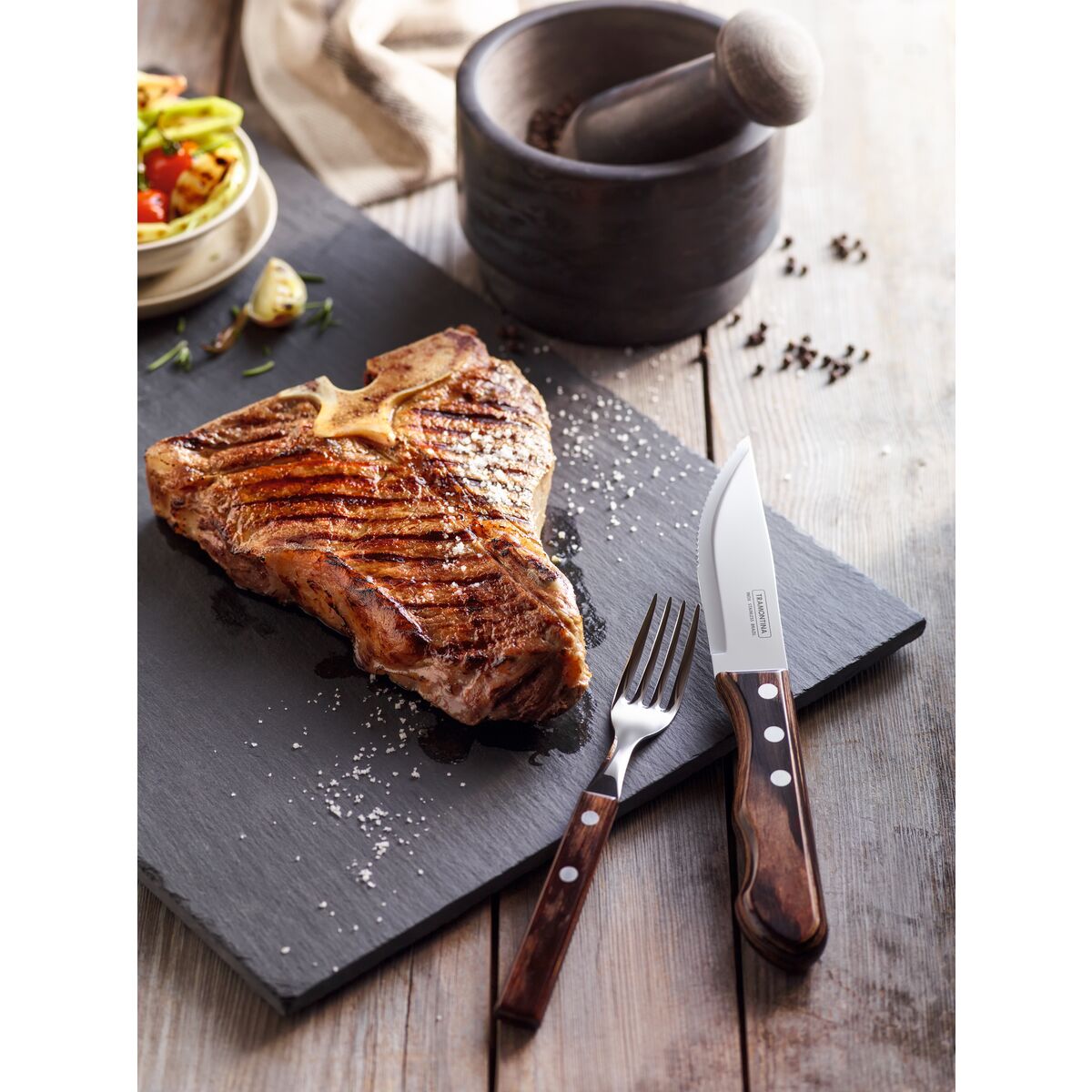Jumbo Steak Knife - 13 cm Stainless Steel Serrated Blade with Brown Polywood Handle - Braai - Tramontina- TRM-21116095