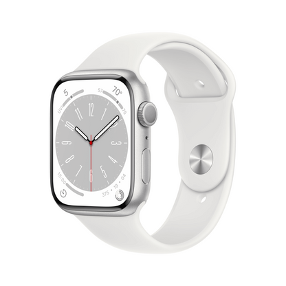 Apple - Apple Watch Series 8 GPS 45mm Silver Aluminium case with White Sport Band - Regular - MP6N3SO/A