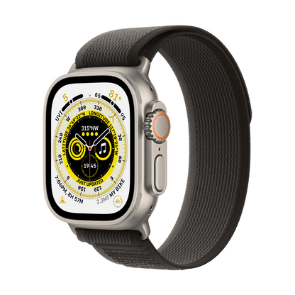 Apple - Apple Watch Ultra GPS + Cellular - 49mm Titanium Case with Black/Grey Trail Loop - Small/Medium - MQFW3SO/A