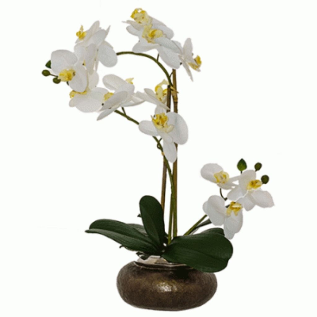 Artificial Orchid - White Real Touch in Bronze Pot - TNG-YAC91U1