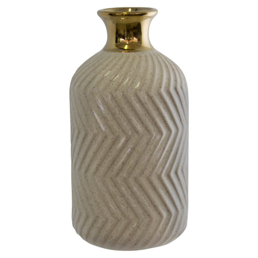 Oatmeal/Gold Bottle Vase 18cm