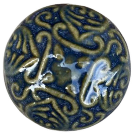 Ceramic Round Knob - Dark Green, Ochre Pattern