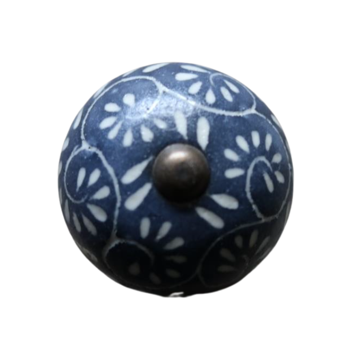 Ceramic Round Knob - Navy Blue and White Pattern
