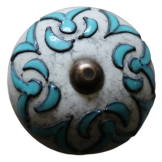 Ceramic Round Knob - Turquois Patterns