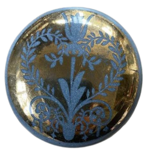 Ceramic Round Knob - Blue and Gold Hart