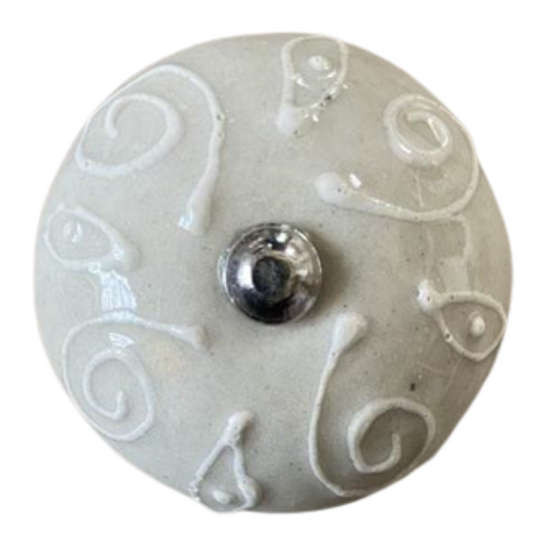 Ceramic Round Knob - White Embossed Pattern