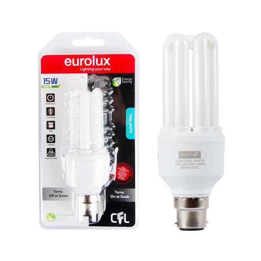 Eurolux - CFL Day/Night Sensor Light Bulb 3U B22 15w Cool White, Blister Pack - Lighting, Lights - G228