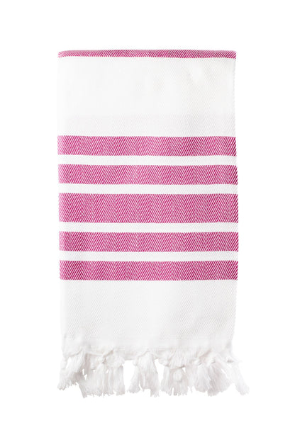 Herringbone White & Pink Turkish Towel