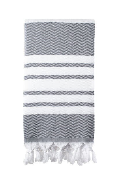 Herringbone Dark Grey & White Turkish Towel