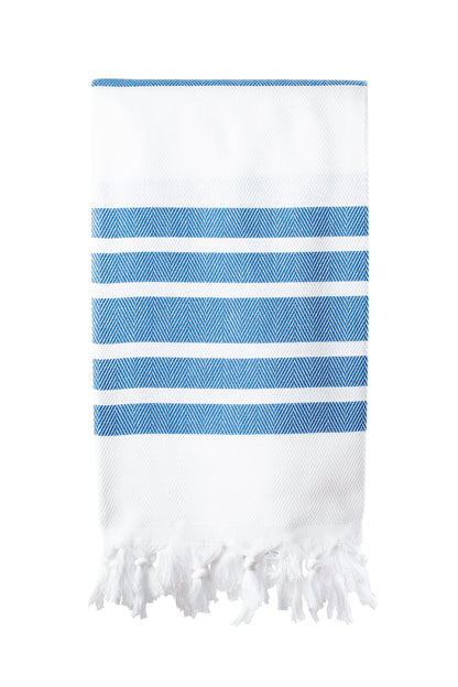Herringbone White & Royal Blue Turkish Towel