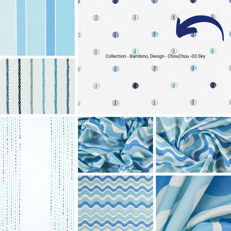 Home Fabrics Fabric: Collection - Bambino, Design - Chouchou-02-Sky (Price per meter)