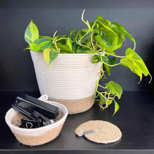 Coaster, Planter and Bowl Set - Jute & Ivory - SALE