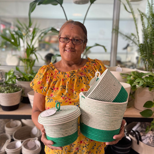 Cylinder Basket, Lidded Bowl Basket and Planter Basket - Greenery (Set of 3) - SALE