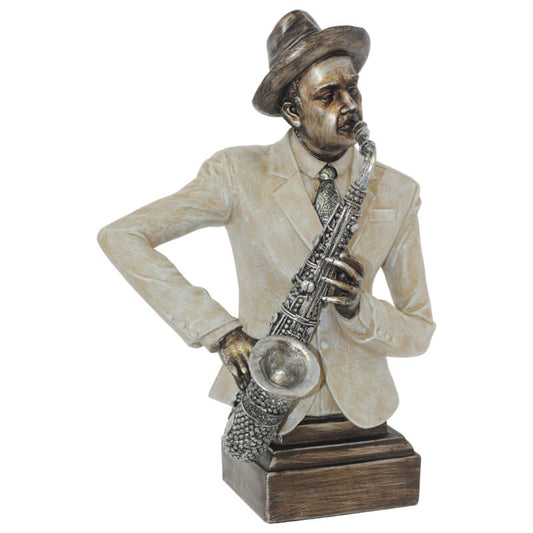 Musician With Sax Plinth 41cm Wh