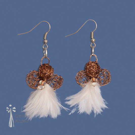Karoo Angels - White Feathers and Amber  Wire Juweel Earrings