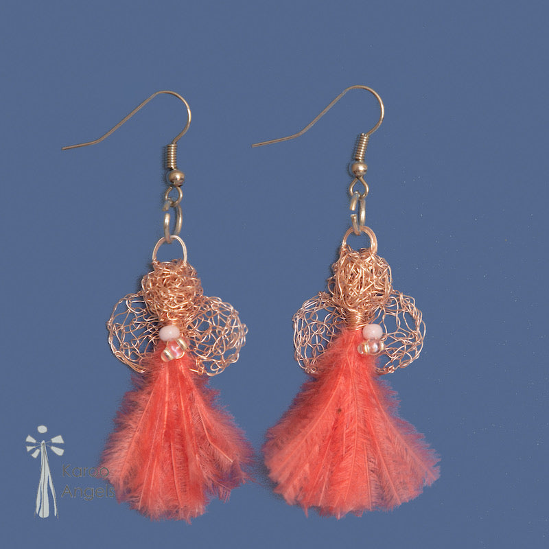 Karoo Angels - Coral Feathers and Rose Gold Wire Juweel Earrings