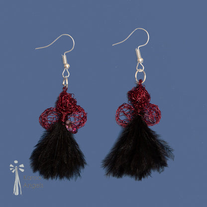 Karoo Angels - Black Feathers and Scarlet Wire Juweel Earrings