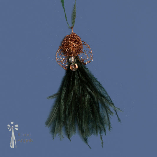 Karoo Angels - Moss Green Feathers and Amber Wire Juweel Pendant