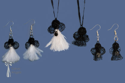 Karoo Angels - White Feathers and Ink Wire Juweel Earrings