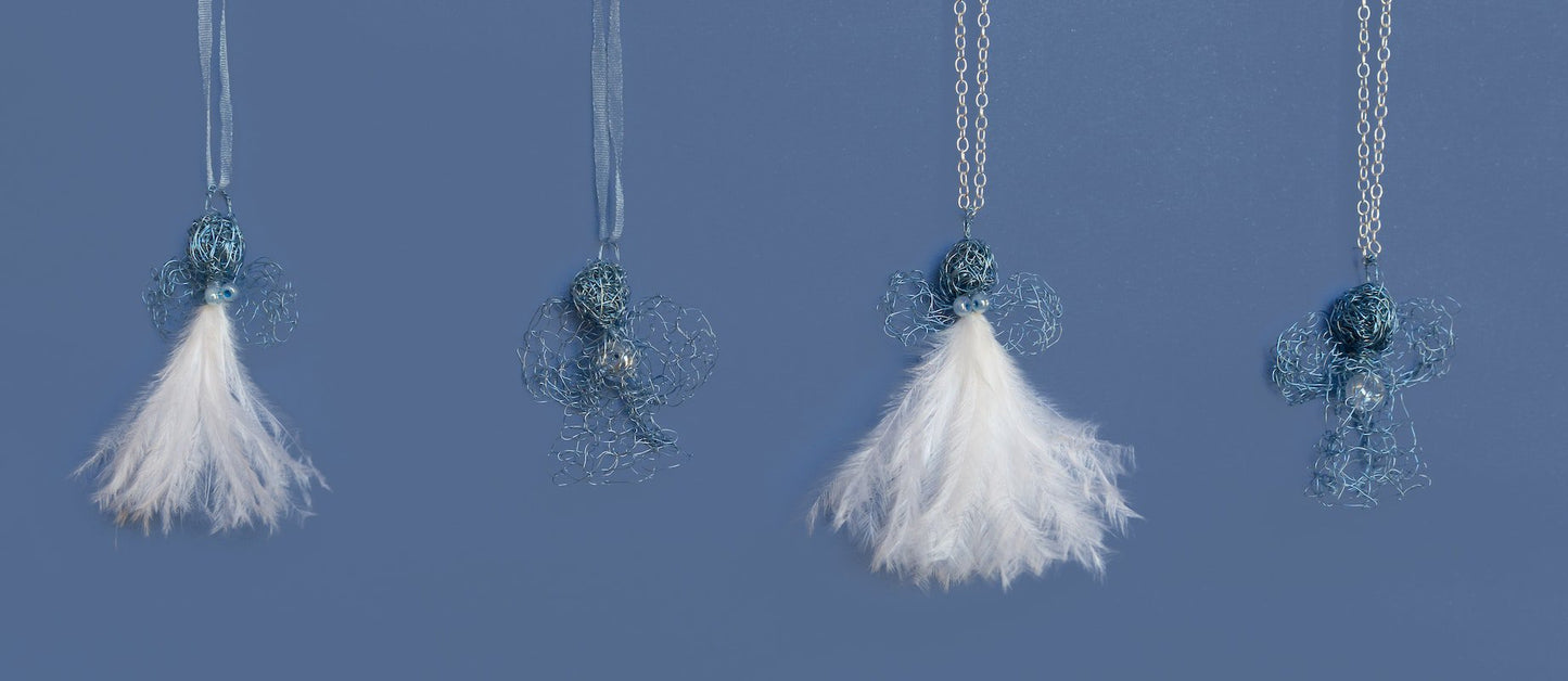 Karoo Angels - White Feathers and Sky Wire Juweel Pendant