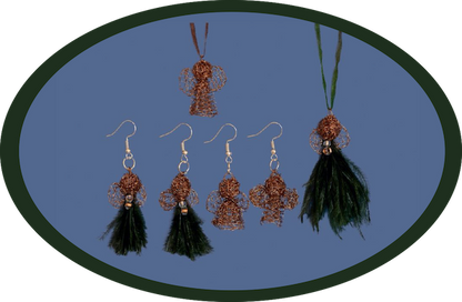 Karoo Angels - Moss Green Feathers and Amber Wire Juweel Pendant