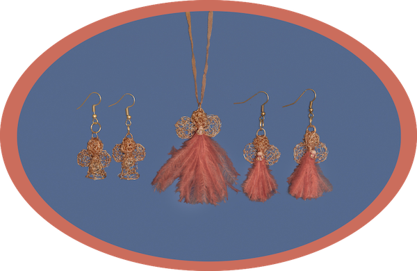 Karoo Angels - Coral Feathers and Rose Gold Wire Juweel Earrings