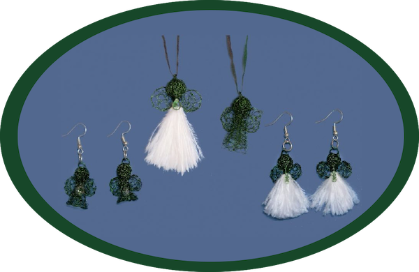 Karoo Angels - White Feathers and Leaf Green Wire Juweel Earrings