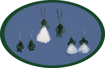 Karoo Angels - White Feathers and Leaf Green Wire Juweel Earrings