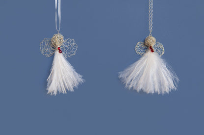 Karoo Angels - White Feathers and Silver Wire Ruby Juweel Pendant