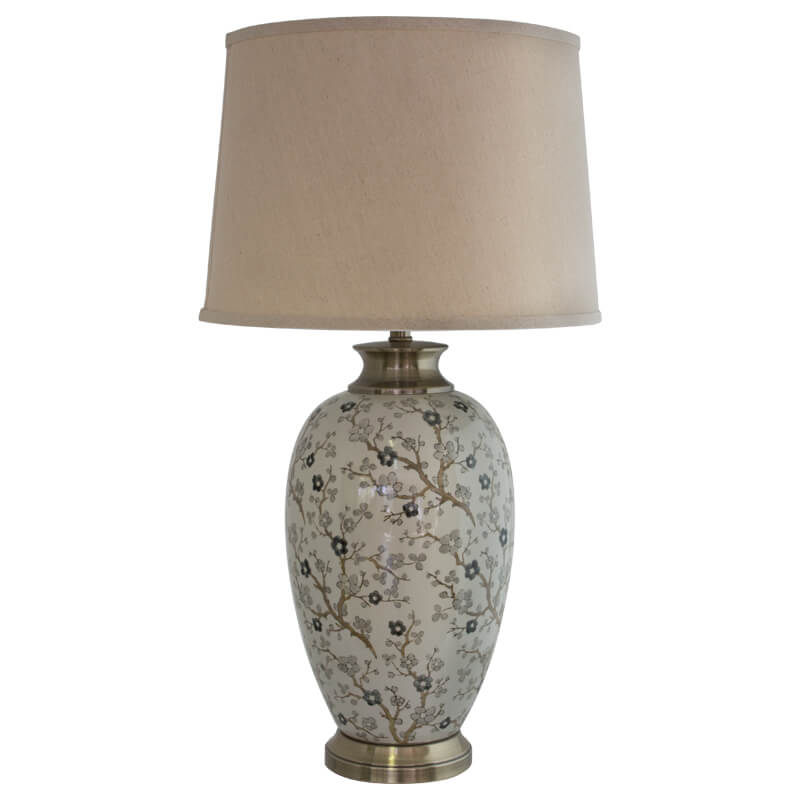 Table Lamp and Shade - Blossom Branch Ceramic Jar Lamp